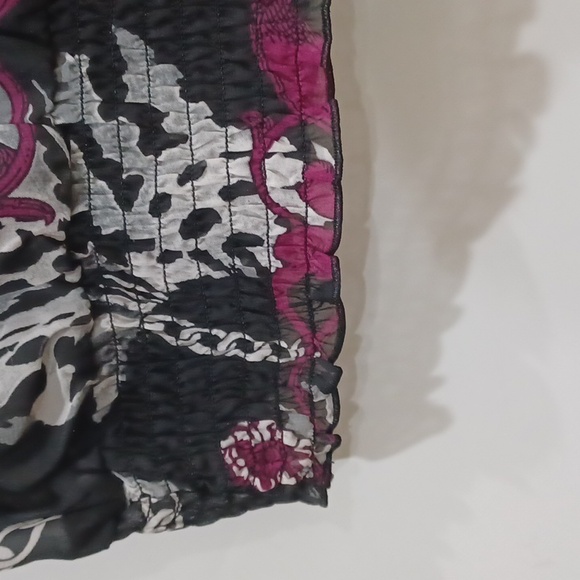 NWT IZ Byer Lg Sheer w/cami blk/merlot/silver sleeveless shirred waist top - Picture 8 of 9